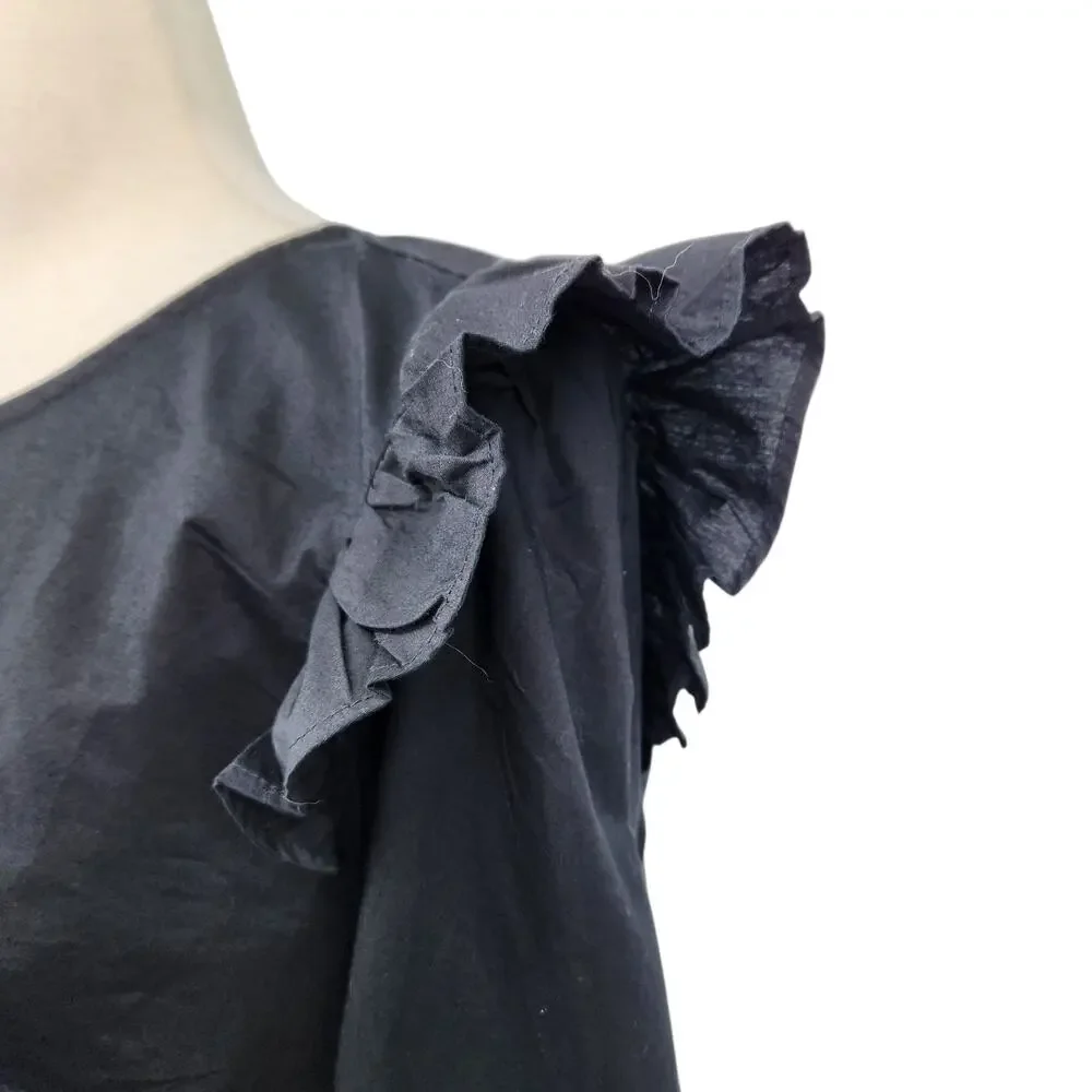 J Crew Ruffle Blouse – Black Long Sleeve Romantic Ruffle Shoulder